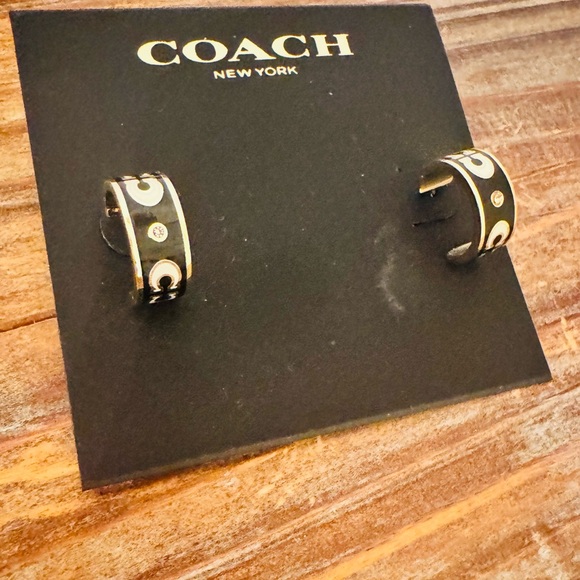 Coach Siganture Enamel Huggie Earrings in Black - Picture 9 of 10